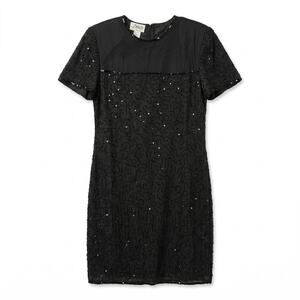 Embellished Cocktail Evening Dress JMD New York Black Beaded Midi Dress Sz L